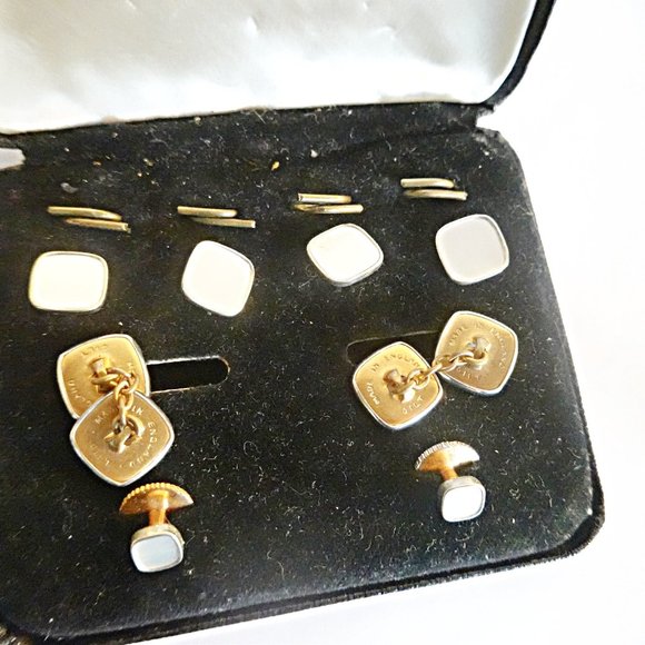 Vintage Mother of Pearl 14k Gold  Overlay Tuxedo Cufflinks - Picture 2 of 2